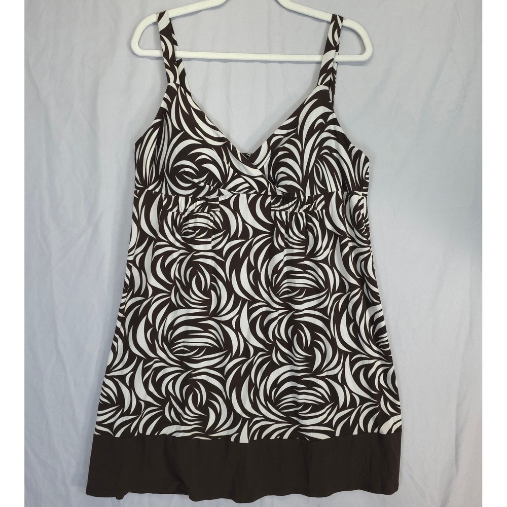 SL Fashions Dress Women 14 Brown White Swirl Sleeveless Sundress Vacation Resort